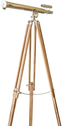 Nautical Home Decor Brass Telescope with Wooden Stand