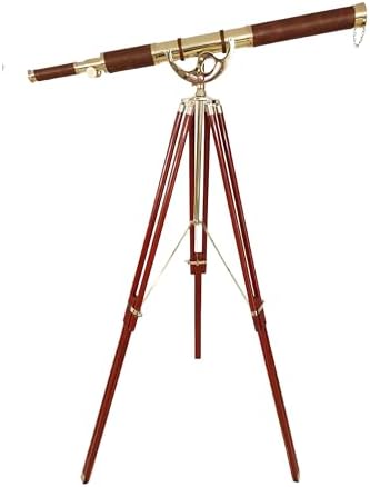 Vintage Antique Telescope with Brass Finish and Wooden Tripod