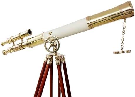 Vintage Floor Standing Telescope with Brass Finish and Wooden Tripod