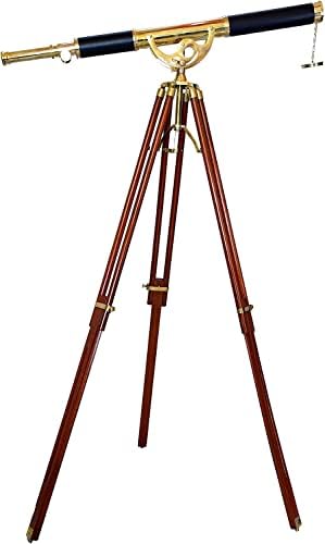 Vintage Brass Telescope with Wooden Tripod