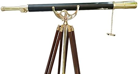 Antique Maritime Floor Standing Brass Telescope with Leather Barrel