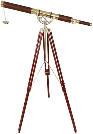 Vintage Antique Telescope with Brass Finish and Wooden Tripod