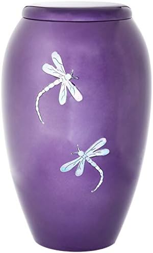 Purple Mother of Pearl Dragonfly Decorative Urn