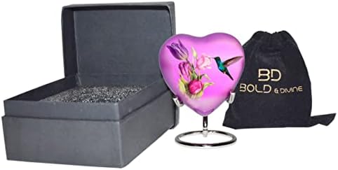 Hummingbird Mini Heart Cremation Urn with Stand and Box