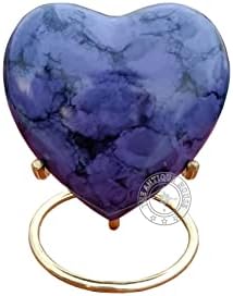 Purple Cremation Urn Heart with Black Box and Brass Stand
