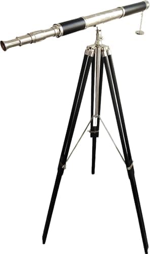 Nautical Vintage Floor Standing Brass Telescope with Black Wooden Tripod