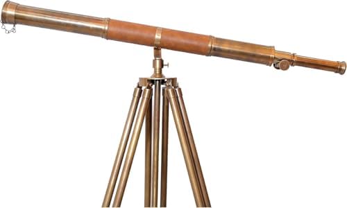 Designer Vintage Style Antique Brass Telescope Floor Standing Wooden Tripod