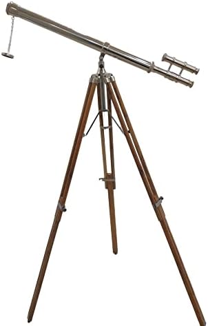 Vintage Maritime Double Barrel Telescope 64x Silver Brass with Wooden Tripod
