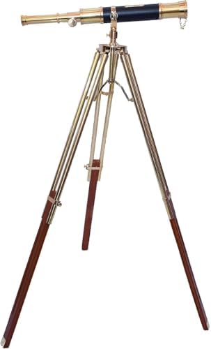 Royal Design Brass Double Barrel Nautical Telescope with Wooden Tripod