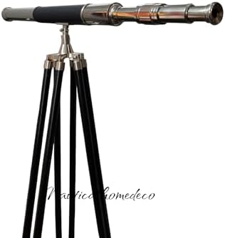 Nautical HOMEDECO - Brass Telescope with Adjustable Tripod and Wooden Stand