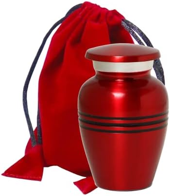 Small Cremation Urns for Men Women - Ruby Red Mini Keepsake Urn with Velvet Bag and Gift Box