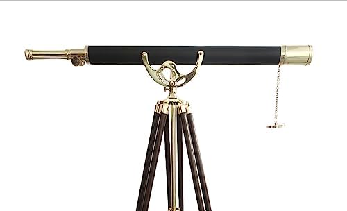 Maritime Antique Brass Telescope with Wooden Tripod Stand