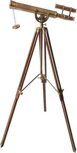 Antique Brass Telescope with Mahogany Tripod - 43 Inch Floor Standing Decorative Nautical Instrument 15X Magnification