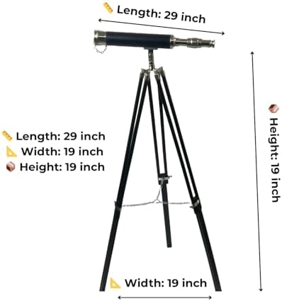 Navigators Charm 18 Inch Nickel And Leather Telescope With 10X Magnification On Wood Tripod Stand With Brass Fittings
