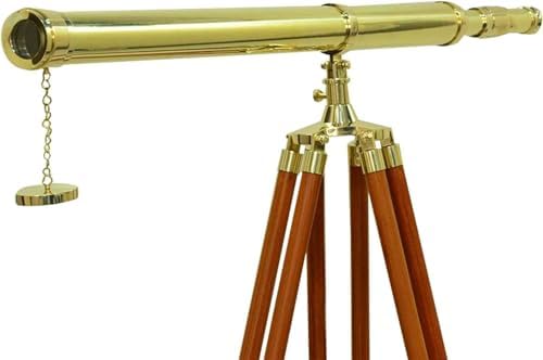 Handmade Nautical Brass Telescope with Wooden Tripod Stand