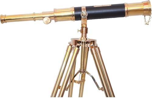 Royal Design Brass Double Barrel Nautical Telescope with Wooden Tripod