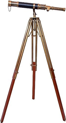 Vintage Marine Navy Solid Brass Telescope with Wooden Tripod Stand