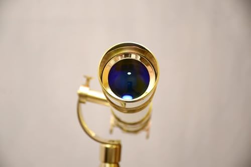 Vintage Brass High Magnification Telescope with Adjustable Wooden Tripod