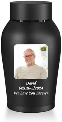 Photo Personalized Urns for Human Ashes Matte Black Mini Urn