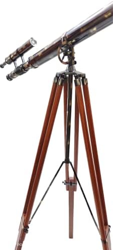 Royal Black Antique Telescope with Wooden Tripod