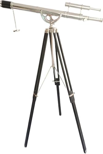 Nauticalshoppee Decorative Brass Telescope with Chrome Finish on Black Wooden Tripod
