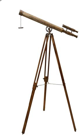 Vintage Double Barrel Telescope Spyglass with Brass and Teak