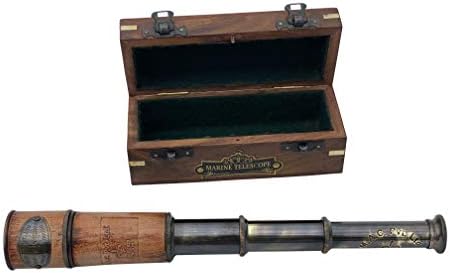 14 Inch Brass Spyglass with Wooden Box - Nautical Pirate Scope for Collectors
