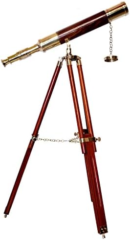 Nautical Antique Brass Telescope with Wooden Tripod