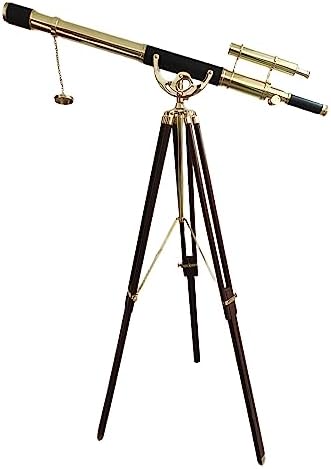 Nautical Brass Double Barrel Telescope Floor Standing Tripod Stand Decor