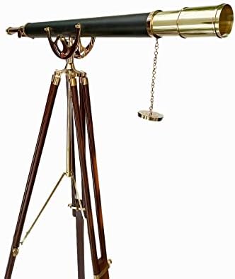 Antique Maritime Floor Standing Brass Telescope with Leather Barrel