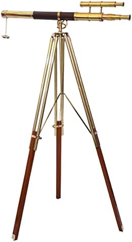 Royal Nautical Vintage Shiny Brass Double Barrel Telescope Floor Standing