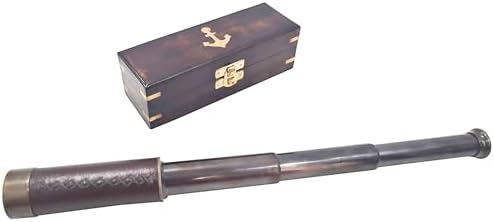 Antique Brass Nautical Telescope with Wooden Box