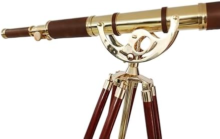 Vintage Antique Telescope with Brass Finish and Wooden Tripod