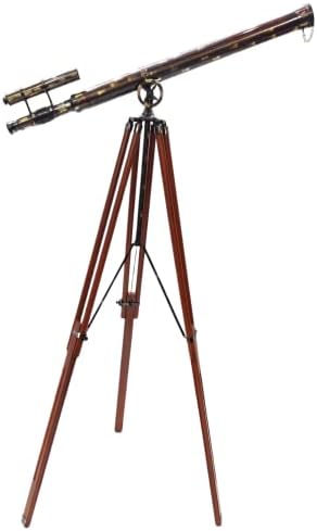 Royal Black Antique Telescope with Wooden Tripod