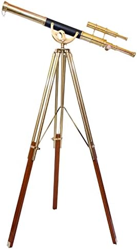 Nautical Double Barrel Telescope with Brass and Wood Tripod