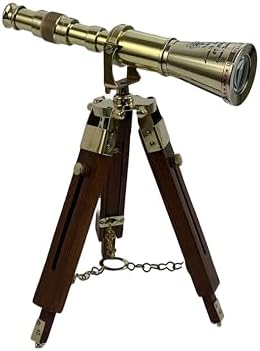 Antique Brass Telescope with Wooden Tripod Stand