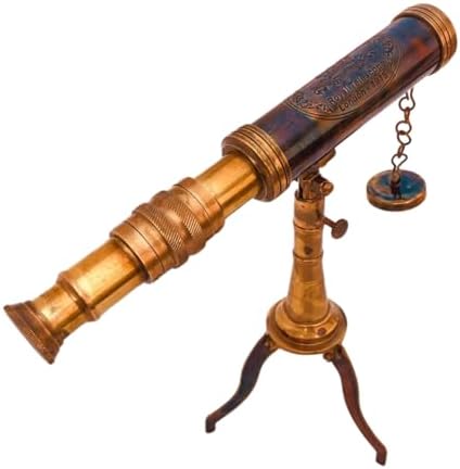 Vintage Brass Telescope with Wooden Stand for Home Office Table Decor