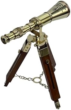 Antique Brass Telescope with Wooden Tripod Stand
