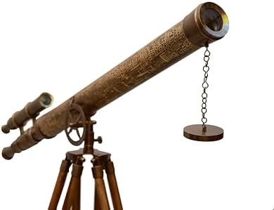 Vintage Double Barrel Telescope Spyglass with Brass and Teak