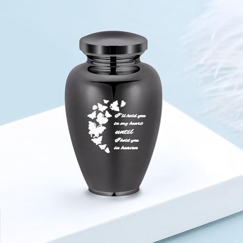 Imrsanl Cremation Urn for Human Ashes Black Stainless Steel Engraved Butterfly Memorial Keepsake