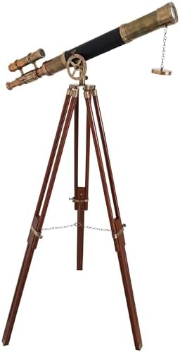 Nautical Style Black Leather Telescope with Brass Double Barrel