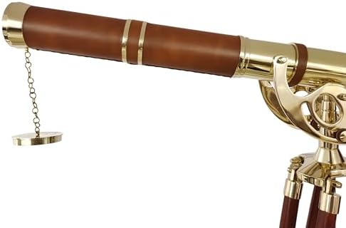 Vintage Brass Double Barrel Marine Telescope Floor Standing Wooden Tripod Collectible Home Office Decor