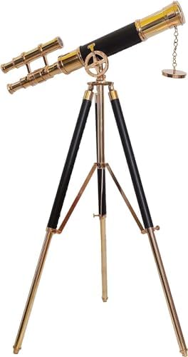 Nautical Black Leather Telescope Floor Standing Tripod