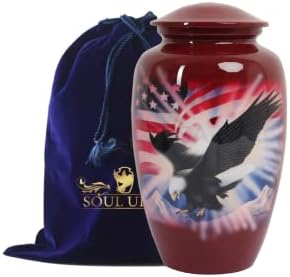 SOULURNS Patriotic American Flag Bald Eagle Large Metal Urn for Adult Ashes