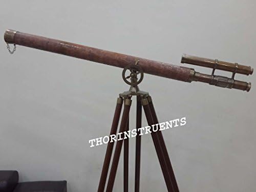 Nautical Brass Leather Telescope Floor Stand