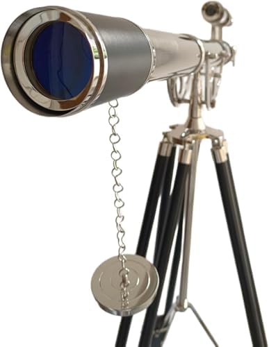 Nauticalshoppee Decorative Brass Telescope with Chrome Finish on Black Wooden Tripod