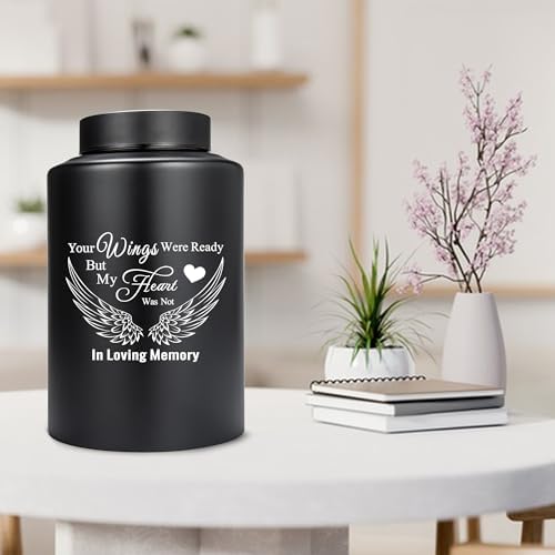 Large Urns for Human Ashes 220 lbs Black Angel Wings Decorative Urns