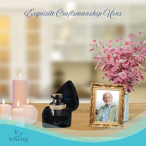 Handcrafted Decorative Urn for Ashes - Aluminium Enamel Cremation Urn with Velvet Bag