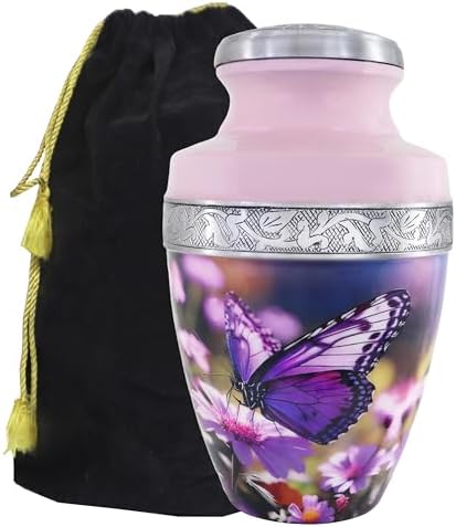 Purple Butterfly Flower Large Cremation Urn for Adult