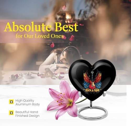 Guitar Mini Urn for Human Ashes - Black with Wings